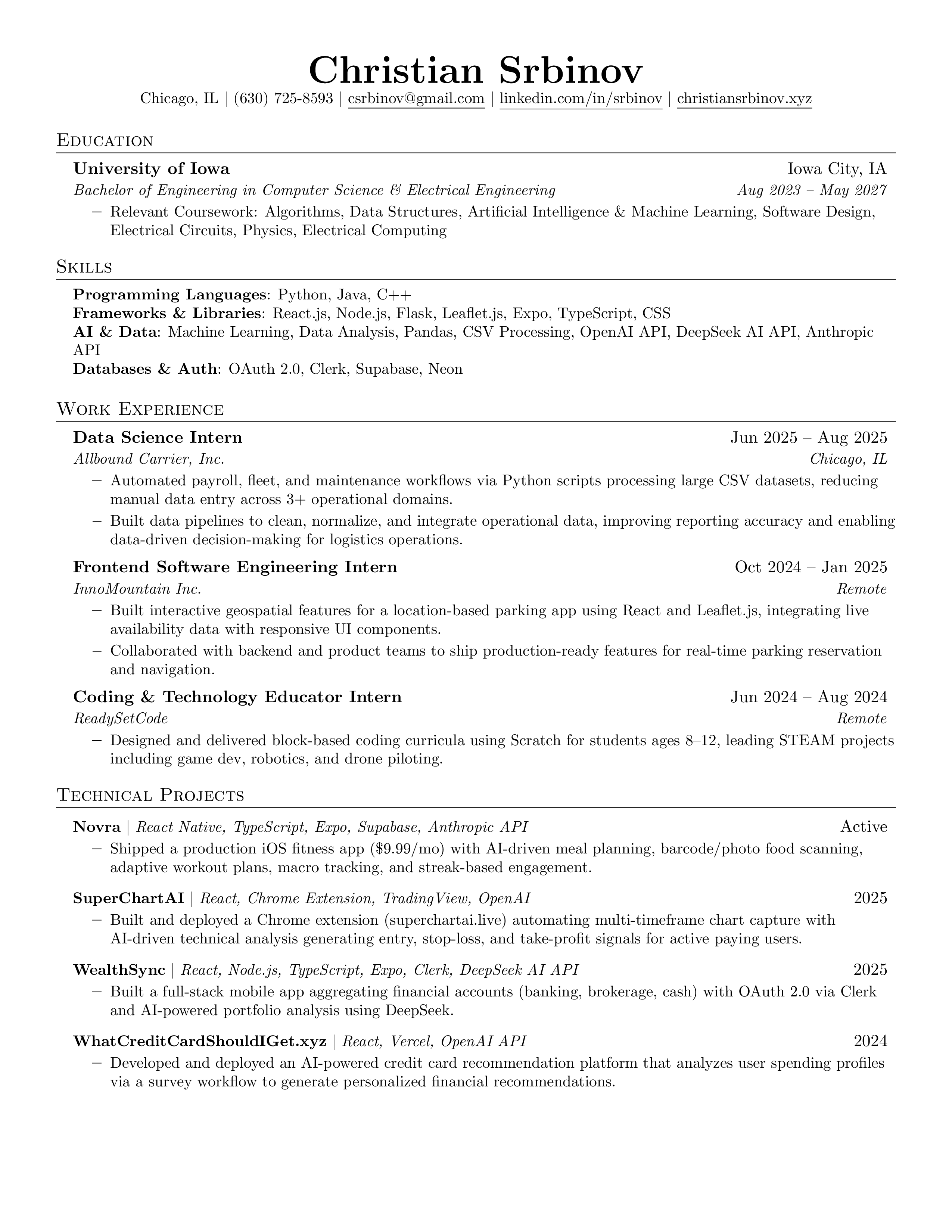 Christian Srbinov Resume 2026